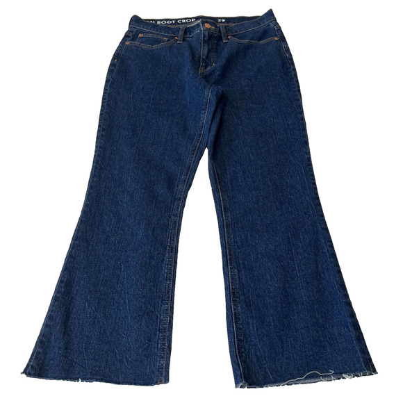 J Crew Women Billie Demi Boot Crop Jeans Size 29 Dark Wash Raw Hem Boho Western - Picture 1 of 10